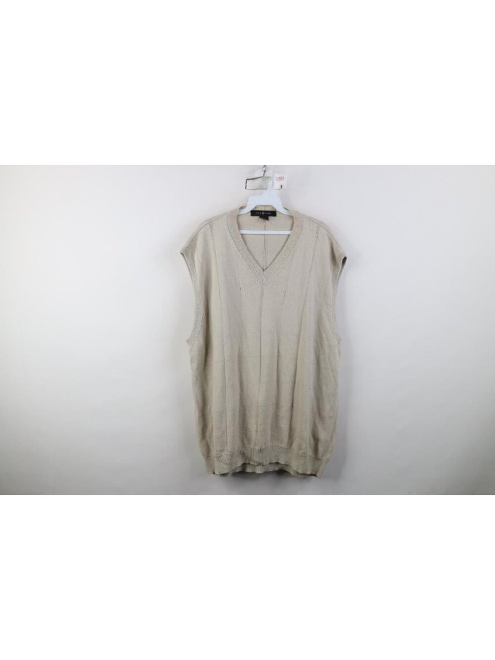 Vintage 90s Streetwear Mens XL Checkered Cotton Knit V-Neck Sweater Vest Beige